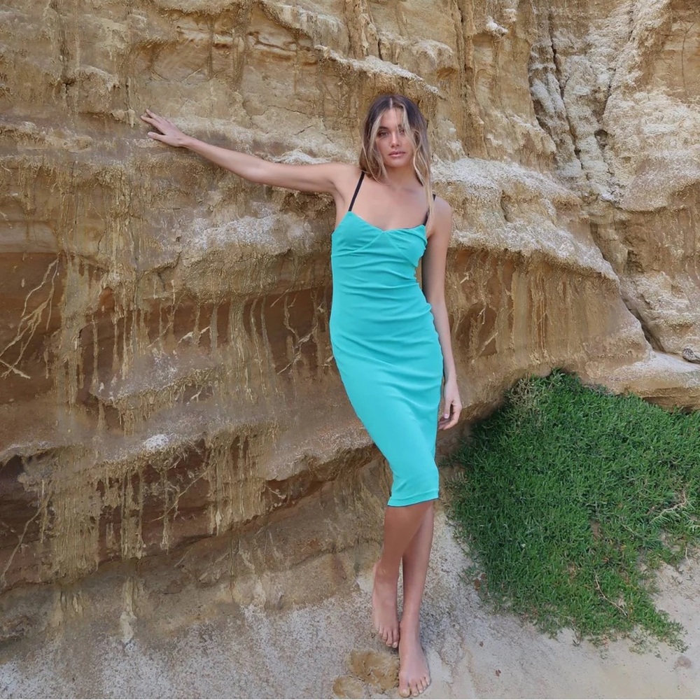 TURQUOISE MESH SLIP DRESS